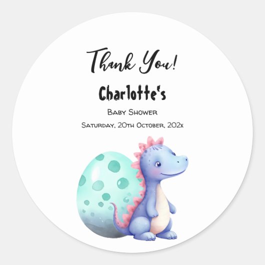 Schattigee Waterverf Little Dinosaur Baby shower Ronde Sticker (Voorkant)