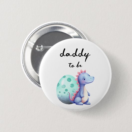 Schattigee Waterverf Little Dinosaur Daddy-to-be B Ronde Button 5,7 Cm (Voorkant /achterkant)