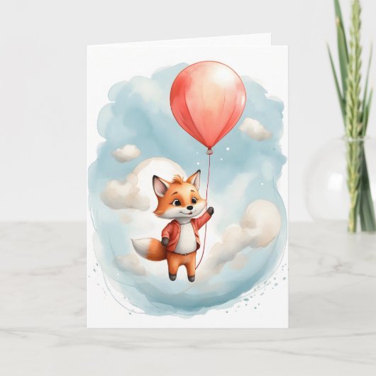 Schattigee Waterverf Little Fox Big Red Balloon Bl Kaart (Voorkant)