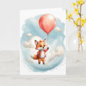 Schattigee Waterverf Little Fox Big Red Balloon Bl Kaart (Gele Bloem)