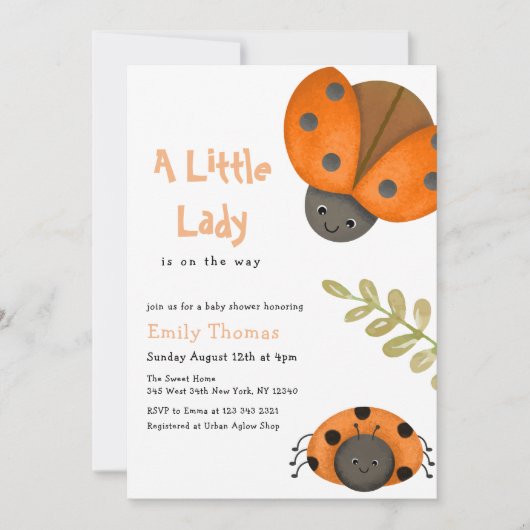 Schattigee Waterverf Little Ladybug Baby shower In Kaart (Voorkant)