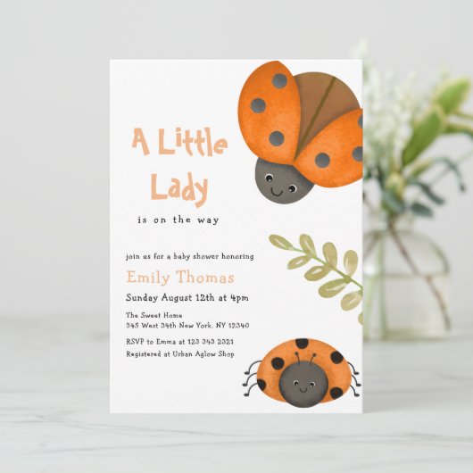 Schattigee Waterverf Little Ladybug Baby shower In Kaart (Staand voorkant)