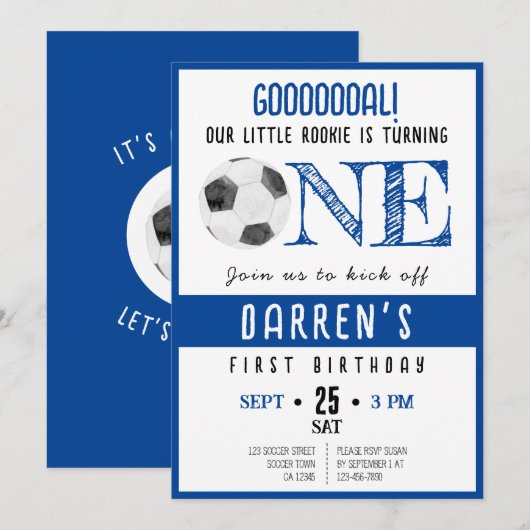 Schattigee Waterverf Little Rookie Voetbal 1e Verj Kaart (Voorkant / Achterkant)