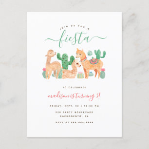 Schattigee Waterverf Llama Fiesta Kids Verjaardag Uitnodiging Briefkaart