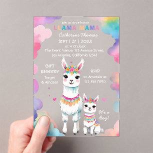 Schattigee Waterverf Llama Mama Baby shower Acryl Uitnodigingen