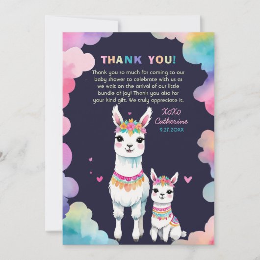 Schattigee Waterverf Llama Mama Baby shower Bedankkaart (Voorkant)