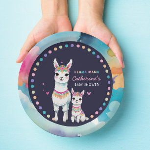 Schattigee Waterverf Llama Mama Baby shower Papieren Bordje