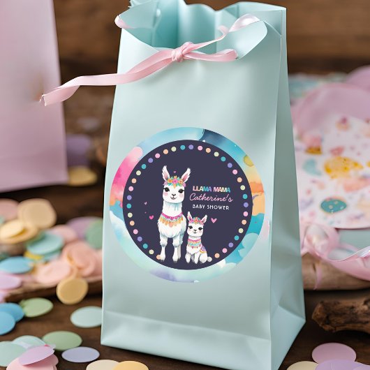 Schattigee Waterverf Llama Mama Baby shower Ronde Sticker