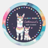 Schattigee Waterverf Llama Mama Baby shower Ronde Sticker (Voorkant)