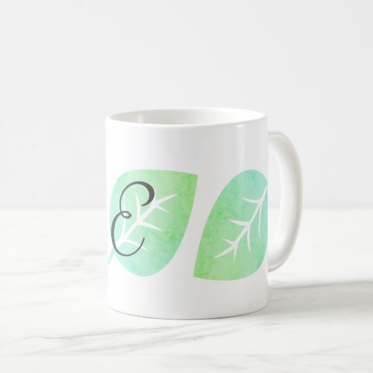 Schattigee Waterverf Look Leaf Abstracte Monogramm Koffiemok (Voorkant rechts)
