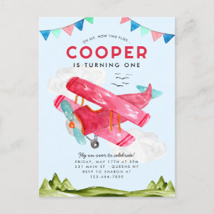 Schattigee Waterverf Luchtvaart Sky Red Vliegtuig  Briefkaart