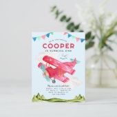 Schattigee Waterverf Luchtvaart Sky Red Vliegtuig  Briefkaart (Staand voorkant)