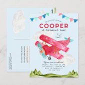 Schattigee Waterverf Luchtvaart Sky Red Vliegtuig  Briefkaart (Voorkant / Achterkant)