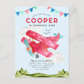 Schattigee Waterverf Luchtvaart Sky Red Vliegtuig  Briefkaart (Voorkant)