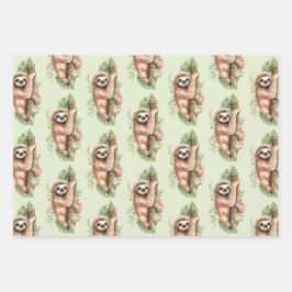 Schattigee Waterverf luiaard & tropisch bladeren p Inpakpapier Vel