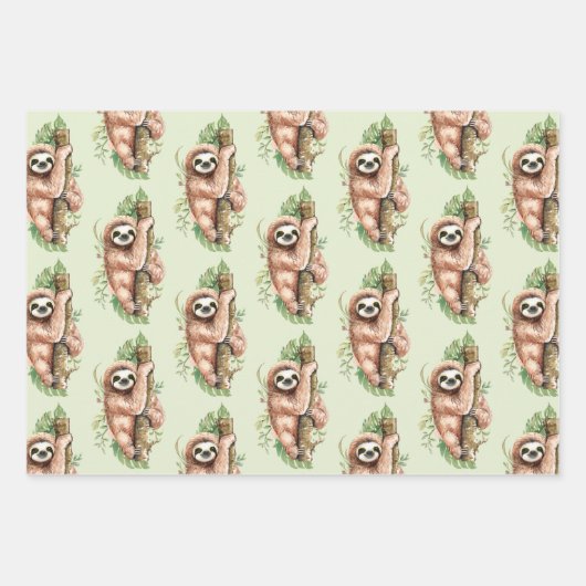 Schattigee Waterverf luiaard & tropisch bladeren p Inpakpapier Vel (Voorkant)