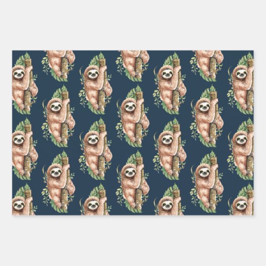 Schattigee Waterverf luiaard & tropisch bladeren p Inpakpapier Vel (Voorkant 2)