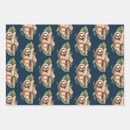 Schattigee Waterverf luiaard & tropisch bladeren p Inpakpapier Vel