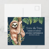 Schattigee Waterverf luiaard & tropische bladeren Uitnodiging Briefkaart (Voorkant / Achterkant)