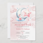 Schattigee waterverf maan en roze ster baby shower kaart (Voorkant)