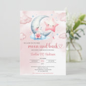 Schattigee waterverf maan en roze ster baby shower kaart (Staand voorkant)