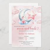 Schattigee waterverf maan en roze ster baby shower kaart (Voorkant / Achterkant)