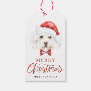 Schattigee Waterverf Maltese Kerstman Vrolijk Kers Cadeaulabel