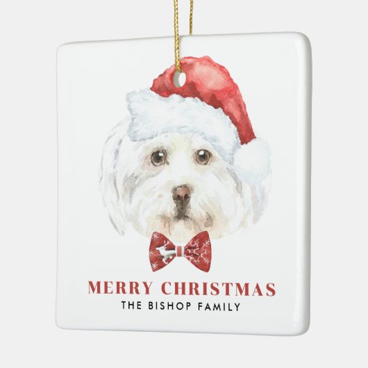 Schattigee Waterverf Maltese Kerstman Vrolijk Kers Keramisch Ornament (Links)