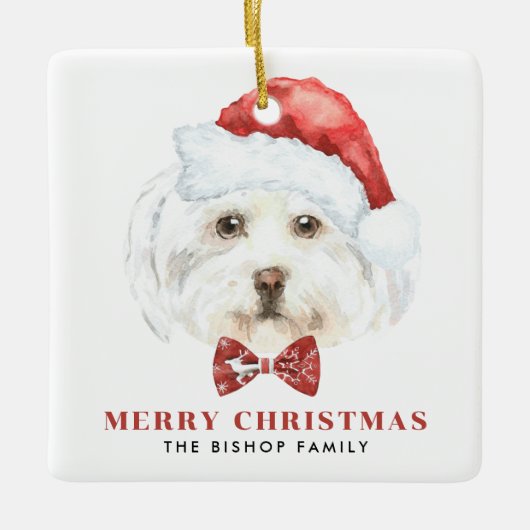Schattigee Waterverf Maltese Kerstman Vrolijk Kers Keramisch Ornament (Voorkant)