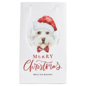 Schattigee Waterverf Maltese Kerstman Vrolijk Kers Klein Cadeauzakje (Voorkant)
