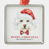 Schattigee Waterverf Maltese Kerstman Vrolijk Kers Metalen Ornament (Voorkant)