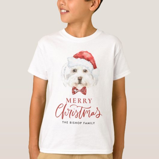 Schattigee Waterverf Maltese Kerstman Vrolijk Kers T-shirt (Voorkant)