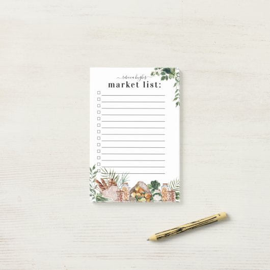Schattigee Waterverf markt boodschappenlijst | Mon Post-it® Notes (Op bureau)