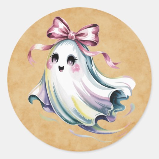 Schattigee Waterverf Meisje Ghost Verjaardag Mash Ronde Sticker (Voorkant)