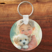 Schattigee Waterverf Meisje Maltese Puppy Sleutelh Sleutelhanger (Achterkant)