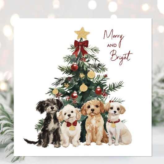 Schattigee Waterverf Merry & Bright Dogs Kerst Kaa Feestdagenkaart