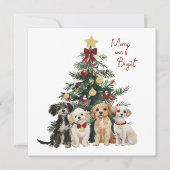 Schattigee Waterverf Merry & Bright Dogs Kerst Kaa Feestdagenkaart (Voorkant)