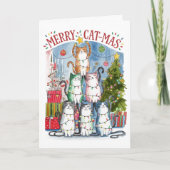 Schattigee Waterverf Merry Cat-Mas Cats Kerst Kaar Feestdagen Kaart (Voorkant)