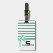 Schattigee Waterverf Mint Bow Stripes Bagagelabel (Voorkant verticaal)