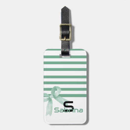 Schattigee Waterverf Mint Bow Stripes Bagagelabel (Voorkant verticaal)