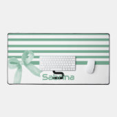 Schattigee Waterverf Mint Bow Stripes Desk Mat (Keyboard & Muis)