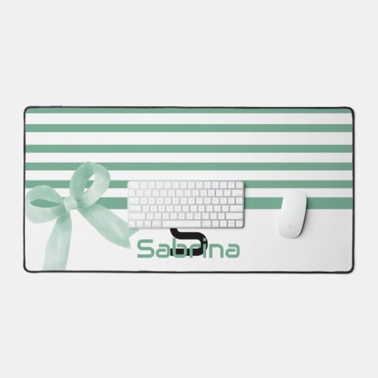 Schattigee Waterverf Mint Bow Stripes Desk Mat (Keyboard & Muis)