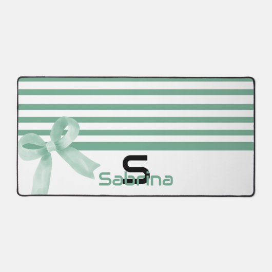 Schattigee Waterverf Mint Bow Stripes Desk Mat (Voorkant)