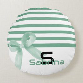 Schattigee Waterverf Mint Bow Stripes Ronde Kussen