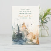 Schattigee waterverf mistig dennenbos kerst feestdagenkaart (Staand voorkant)