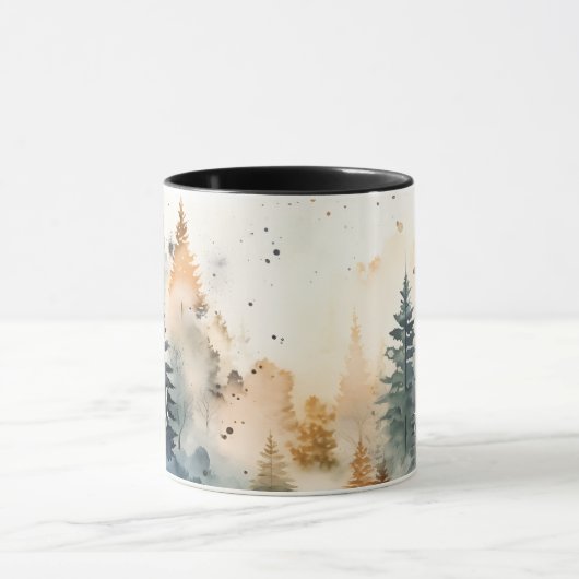 Schattigee waterverf mistig dennenbos kerst mok (Midden)