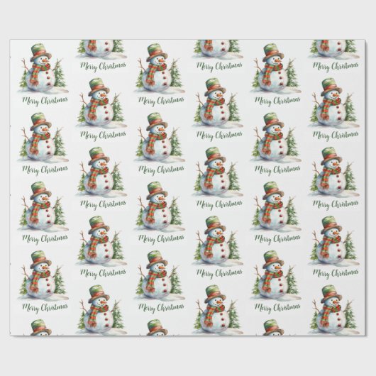 Schattigee Waterverf Modern Rood Groen Sneeuwman K Cadeaupapier (Vlak)