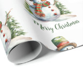 Schattigee Waterverf Modern Rood Groen Sneeuwman K Cadeaupapier (Rol Hoek)