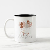 Schattigee Waterverf Modern Script Boho kerstboom Tweekleurige Koffiemok (Links)
