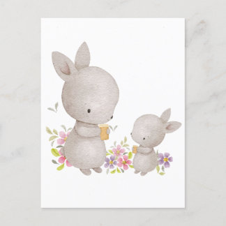 Schattigee Waterverf Moeder en Baby Bunnies Briefkaart